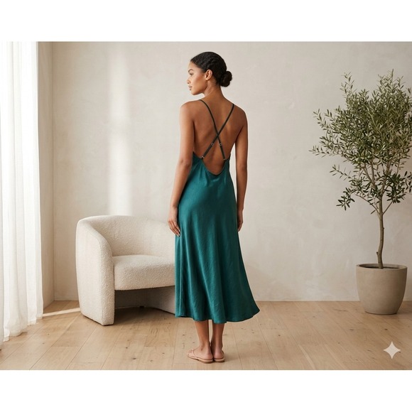 The Unbranded Brand Dresses & Skirts - Teal Satin Midi Slip Dress Size XL Cowl Neck Side Slit Soft Glam 90s Style Fairy